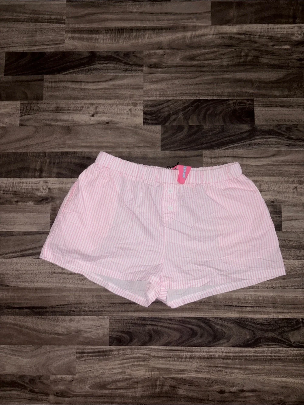 Edikted Light Pink Striped Cotton Sleep Shorts